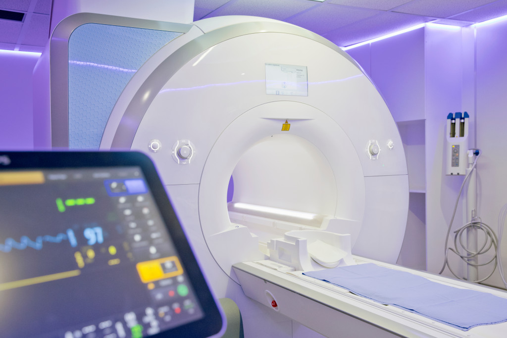 Interior of a radiology department in a hospital with an MRI scanner.