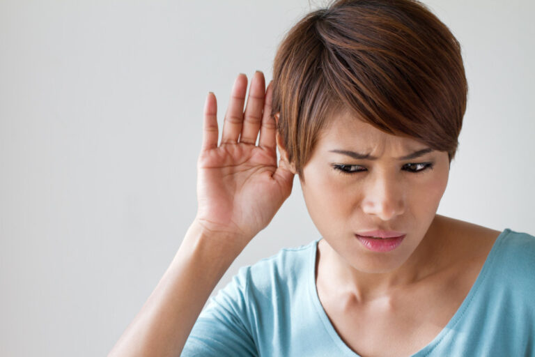 A woman with hearing problems